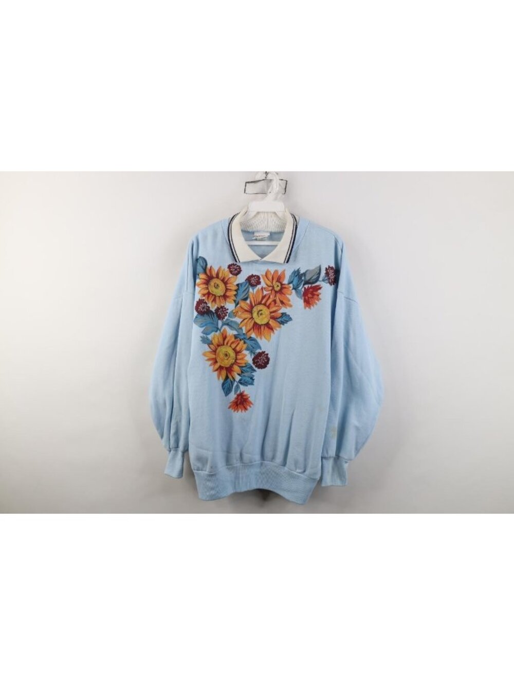 Vintage 90s Streetwear Womens Large Distressed Flower Collared Sweatshirt USA